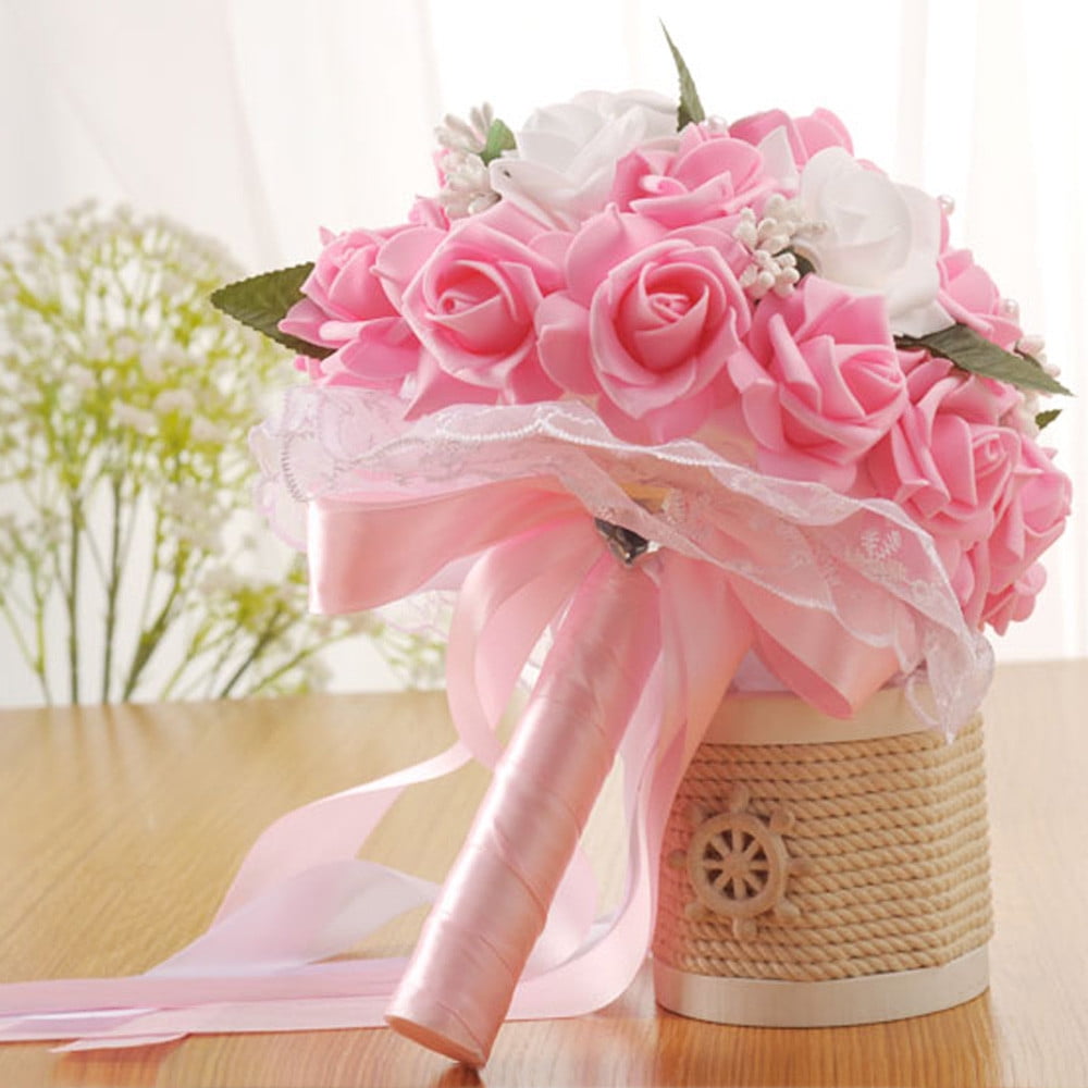 Details about   The Crystal Rose Pearl Bridesmaid Wedding Bouquet Bridal Artificial Silk Flowers 