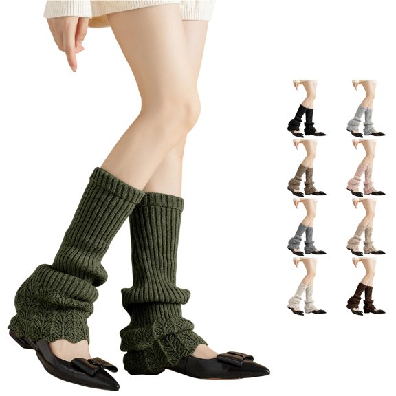 HNMKIU Winter Knitted Bohemian Boot Ankle Socks For Ladies Cozy Thermal Sleeves Fashionable Layering Leg Warmers Army Green - One Size
