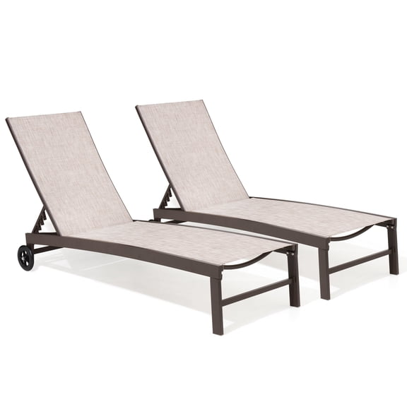 Crestlive 2-Piece Patio Pool Chaise Lounge Chair with Wheels, Beige
