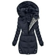 thumbnail image 2 of Maqroz Down Winter Jackets for Women Fleece Lined Knee Length Long Quilted Coats Heavy Coats Zip Up Parka with Zipper Pockets Warm Hooded Thermal Cold Weather Jackets, Navy L, 2 of 7