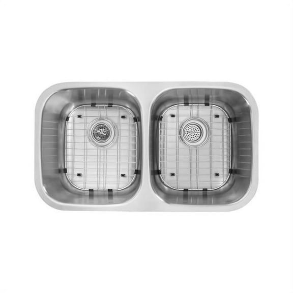 Undermount 32-1/4 in. 50/50 Bowl Large 18 Ga. Stainless Steel Kitchen Sink