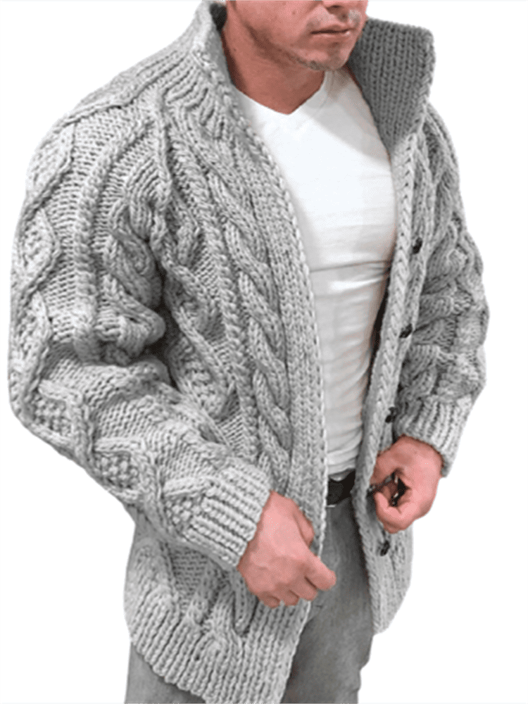 Achinel Mens Knitted Cardigan Thick Sweater Fleece Lining Jumper Hooded Zip Up Warm Winter Knitwear Coat