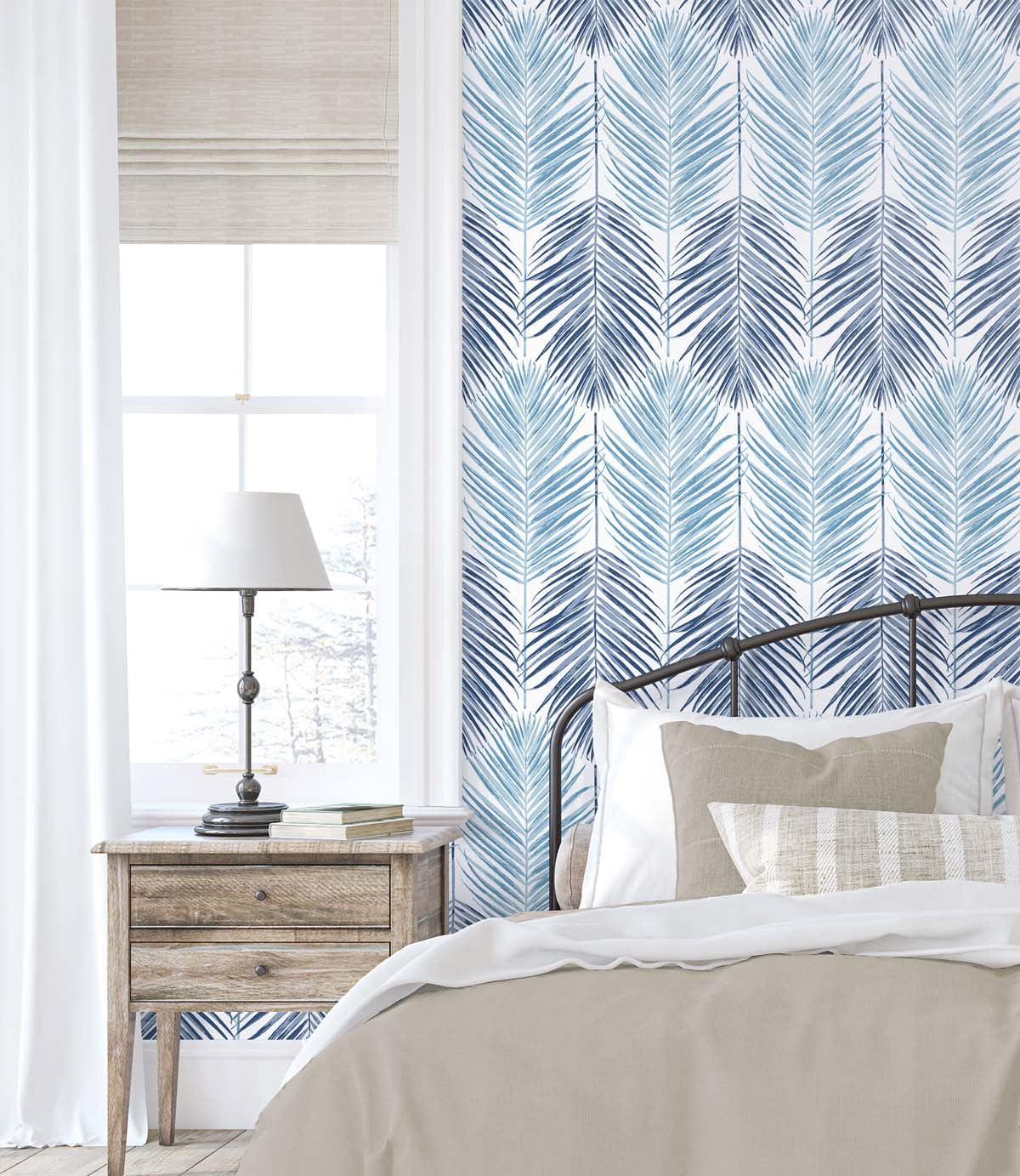 NextWall Blue Lagoon Two Toned Palm Peel and Stick Wallpaper
