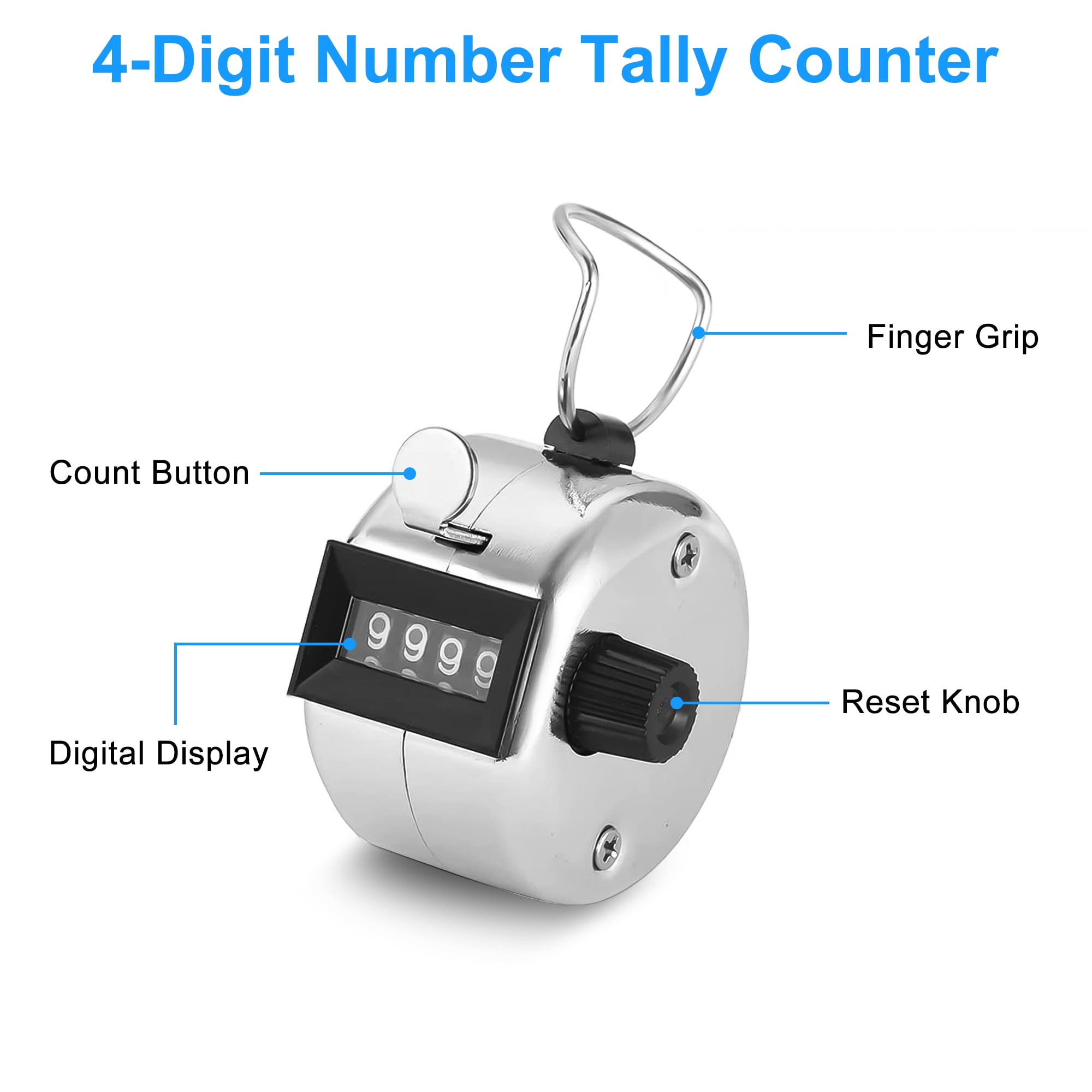 Digital Hand Tally Counter 4 Digit Number Manual Counting Golf Clicker  Outdoor Sport Soccer Key Ring