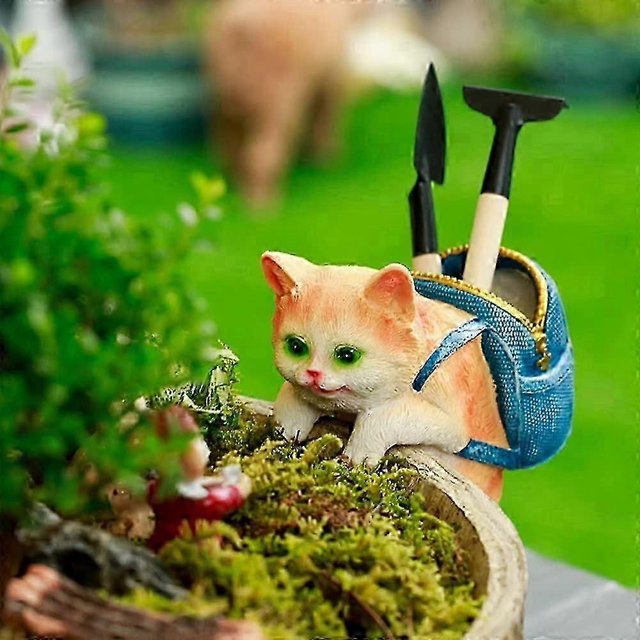 Miniature fairy garden and terrarium flowerpot and vase hugger ornaments featuring a flower animal (yellow cat) suitable for various decorat