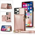 thumbnail image 2 of Compatible with iPhone 12 Pro Max Wallet Case with Crossbody Neck Strap Lanyard Purse Handbag Shoulder Strap Cover with PU Leather Credit ID Card Holder Kickstand Stand Protection Case Rose Gold, 2 of 8