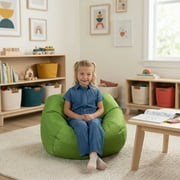 Big Joe Classic Kids Bean Bag Chair, 2 ft Round, Spicy Lime, Easy-Clean SmartMax Fabric, Refillable with Built-in Handle