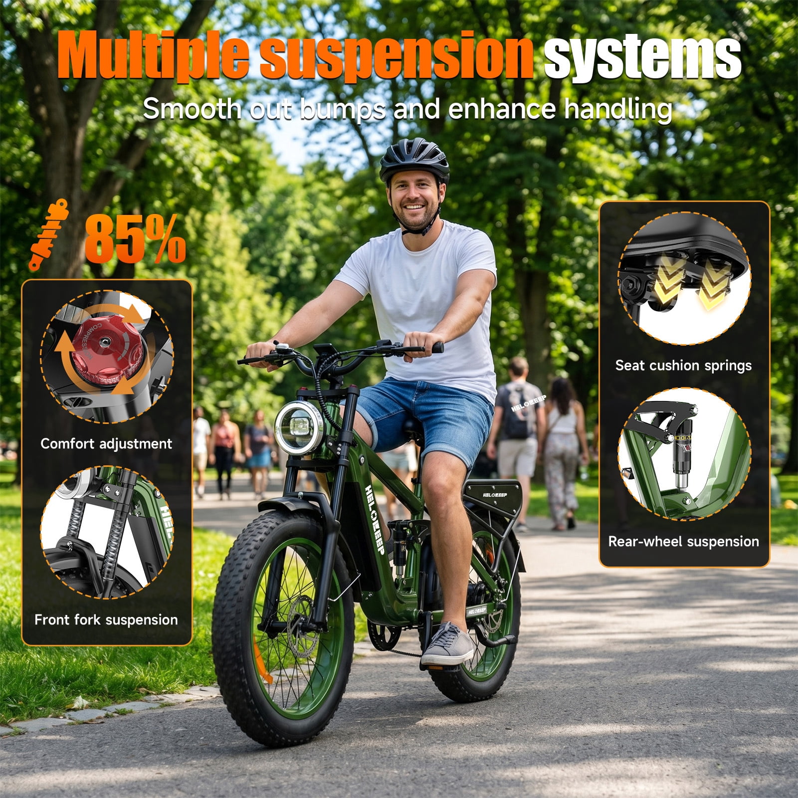 Helokeep 26" Green Fat Tire High Performance Cargo Electric Bike for Men, 4000W Peak 2000W, 40MPH, 48V 25Ah UL2849 Off-Road Ebike