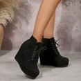 thumbnail image 5 of Black Booties TKYCMSUAKI Women's Ankle Boots Wedge Platform Bootie Round Toe Lace up Wedge Heels Boots Warm Boots for Party Evening Shoes, 5 of 10