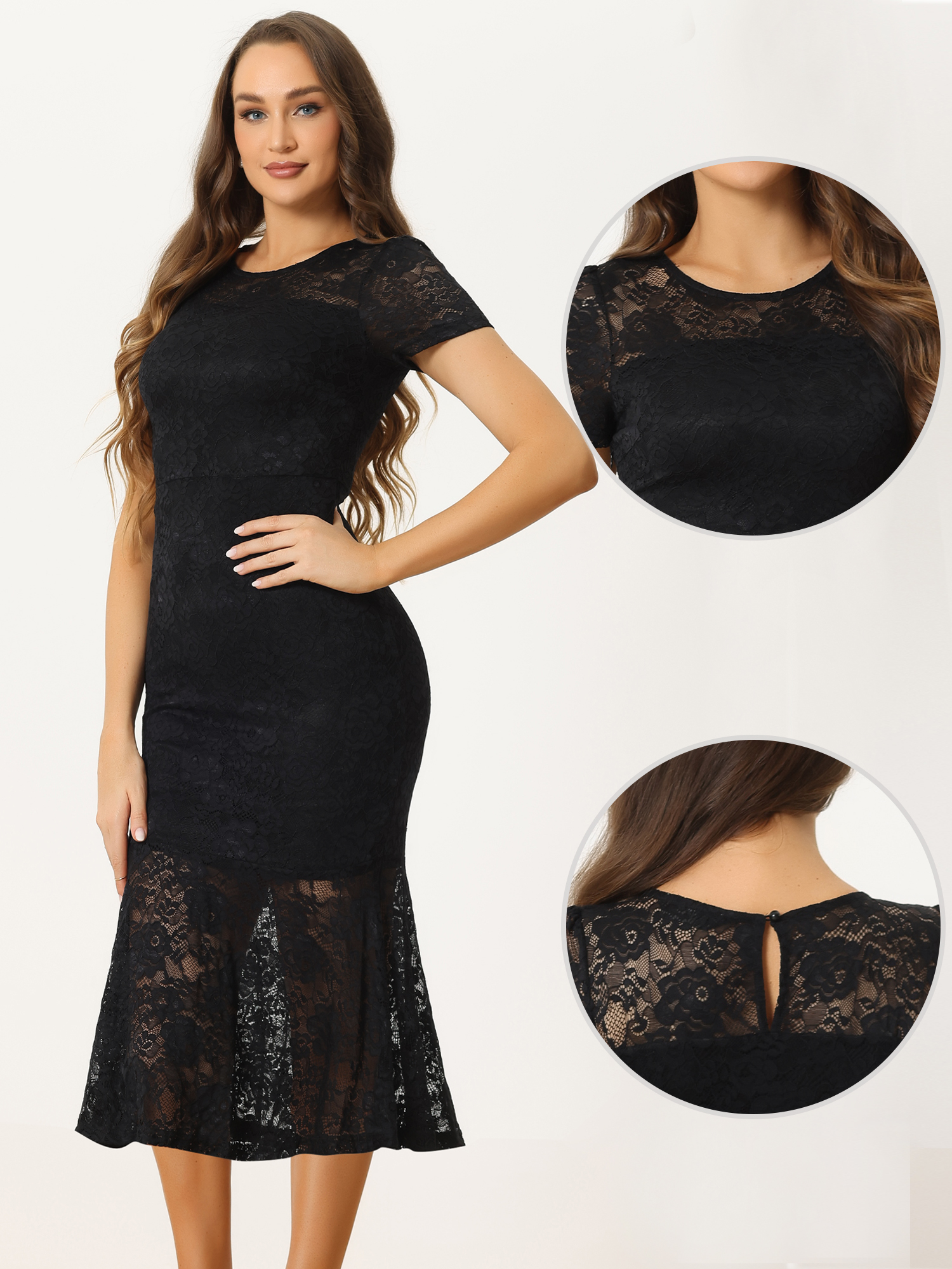 DARING DIVA Short Sleeve Cocktail Mermaid Bodycon Dress L Black