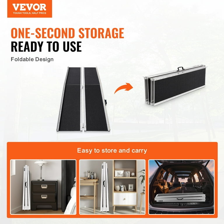 KFFKFF Folding Wheelchair Ramp, 7 ft, 800 lbs Capacity, Aluminum