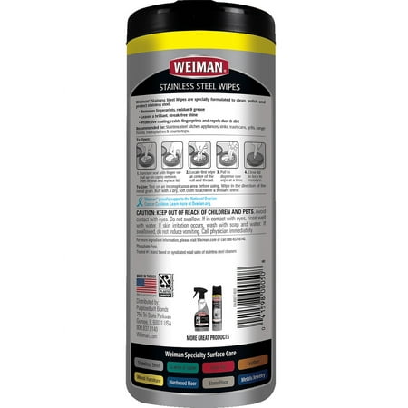 Weiman Stainless Steel Appliance Cleaning Wipes, Streak-Free Shine, 30 Count