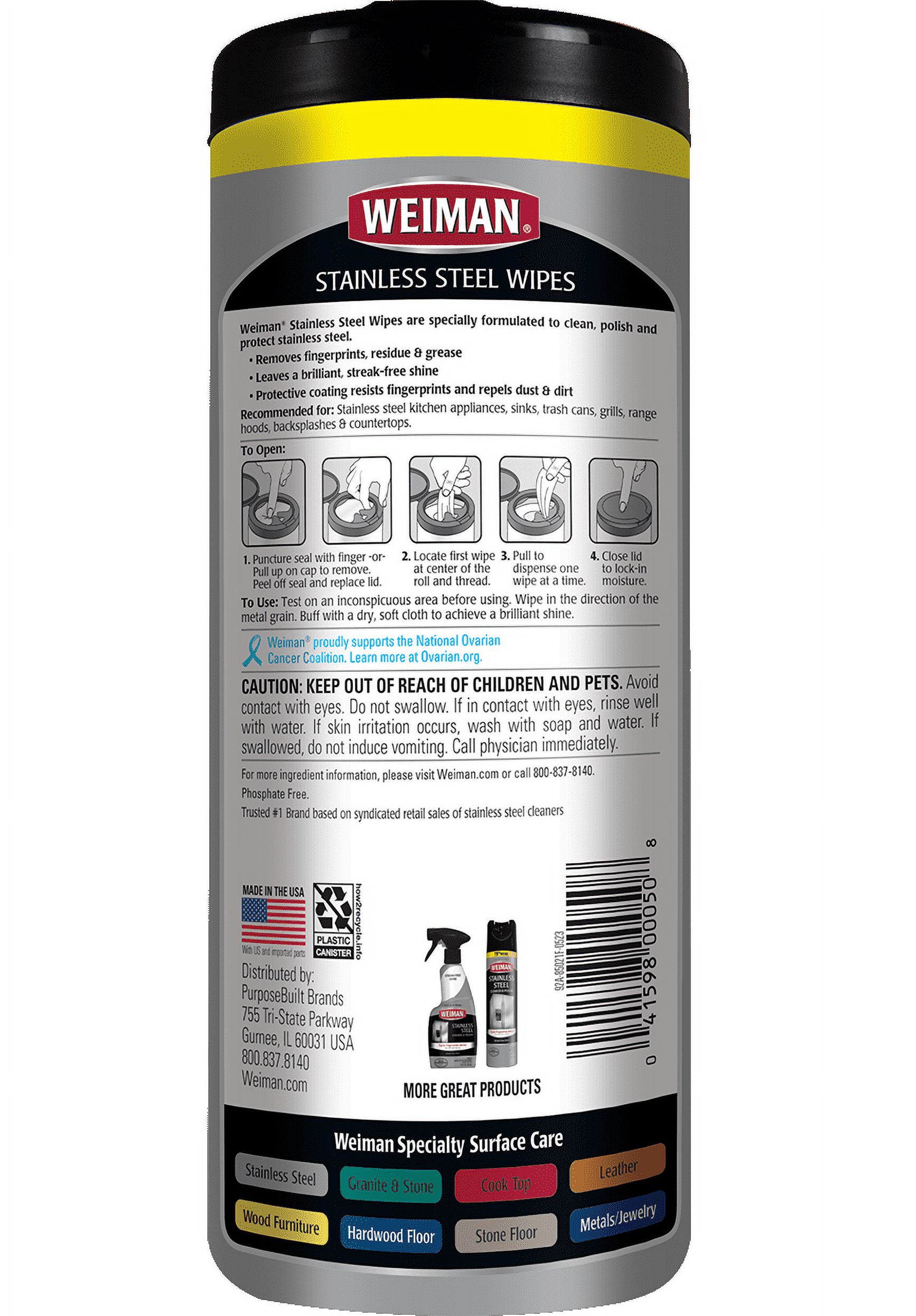 Weiman Stainless Steel Appliance Cleaning Wipes,  Streak-Free Shine, 30 Count - image 2 of 8