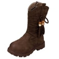 thumbnail image 2 of Eltusu Girls Winter Boots Mid Calf, Non-Slip Zipper Windproof Chunky Riding Boots Brown Size 1 Big Kids, 2 of 4