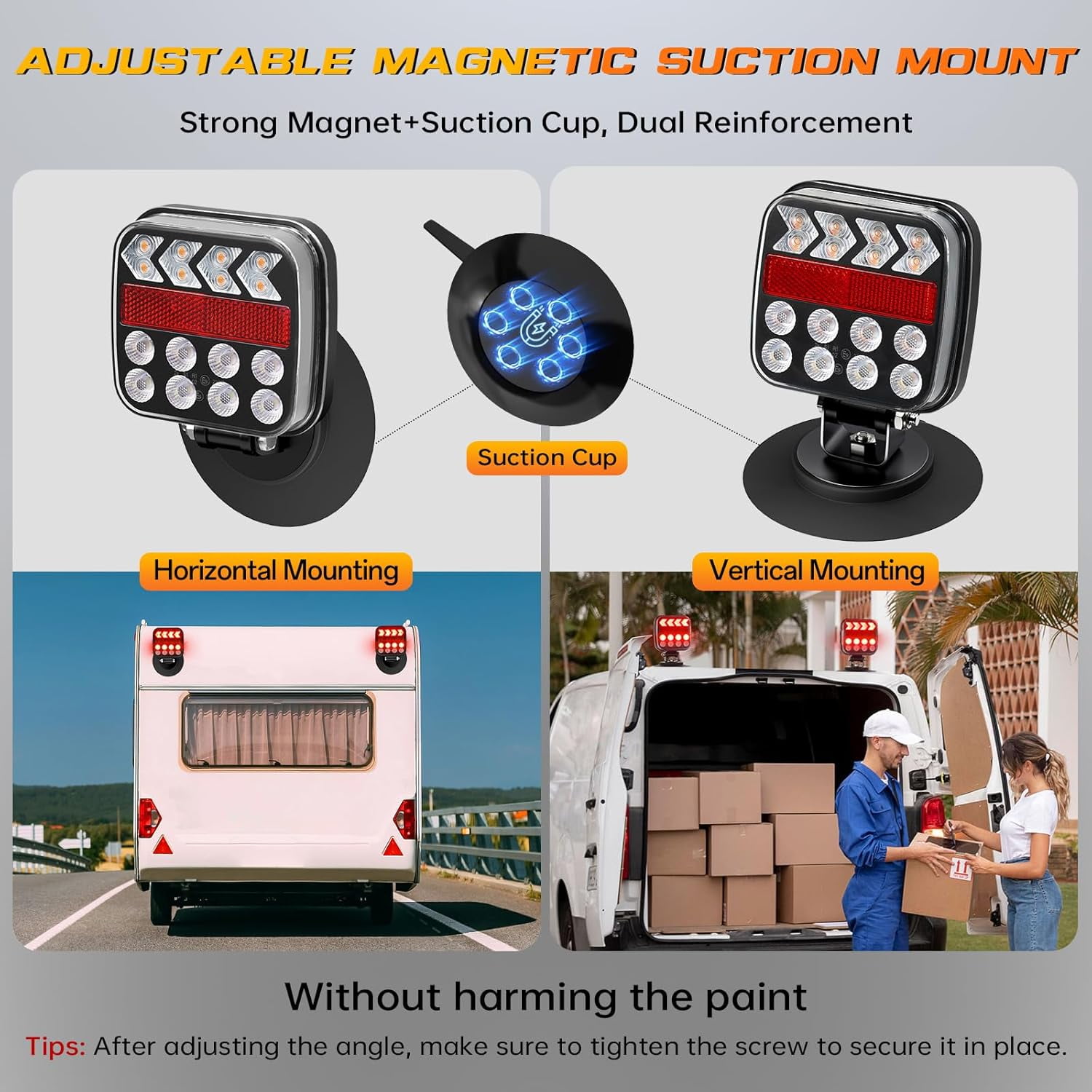MUSICOZY Wireless Trailer Lights, Adjustable Magnetic LED Trailer Lights with Reflectors, Rechargeable Tow Tail Light Kit for Trucks, Boats, RVs, Campers, IP67 Waterproof