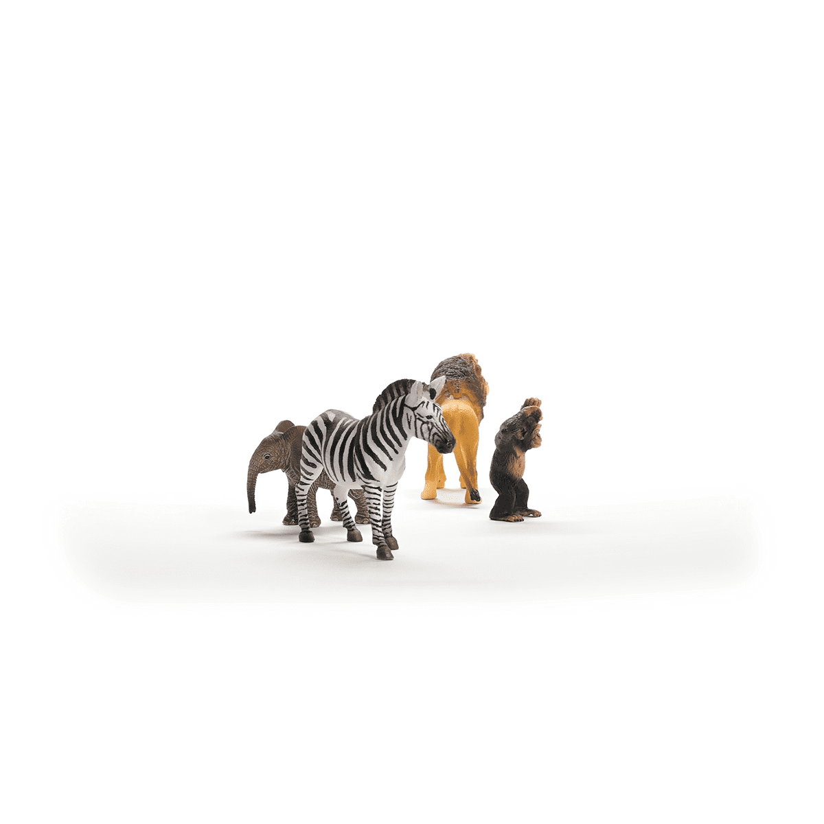 Schleich Wild Life Africa Starter Set - 4PC Wildlife Animal Set - With Zebra, Elephant Calf, Lion, Chimpanzee Figures - Kids 3+