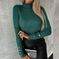 thumbnail image 6 of Hfyihgf Women's Mock Turtleneck Sweater Long Sleeve Ribbed Cable Knit Pullover Slim Fit Soft Jumper Tops（Green,XXL), 6 of 8