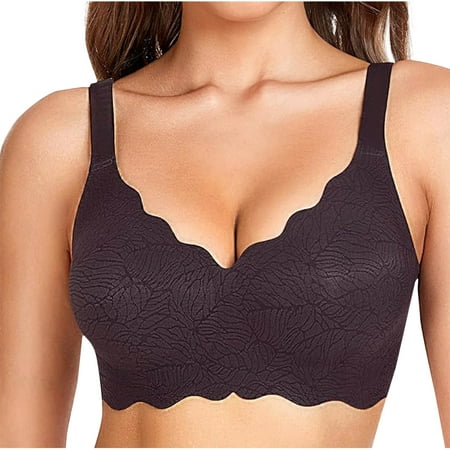 Clearance & Promo  Fashion Women Large Size Bra  Solid Color Wave Lace  Wireless Soft Support  Daily Wear  Comfortable Bra  Seamless Underwire  Nighttime Sleep Bra  Push-Up Swimwear Bra | Gray L
