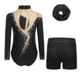 thumbnail image 4 of TiaoBug Kids Girls Long Sleeve Gymnastics Leotard with Shorts Hair Scrunchies Set Dance Biketard A Black 8, 4 of 7