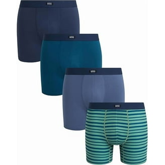 Lucky Brand Boxer da uomo – Confezione da 4 boxer super morbidi in maglia da 10,2 cm, vestibilità comoda, in cotone, con bottone, Indaco/Umore, Small