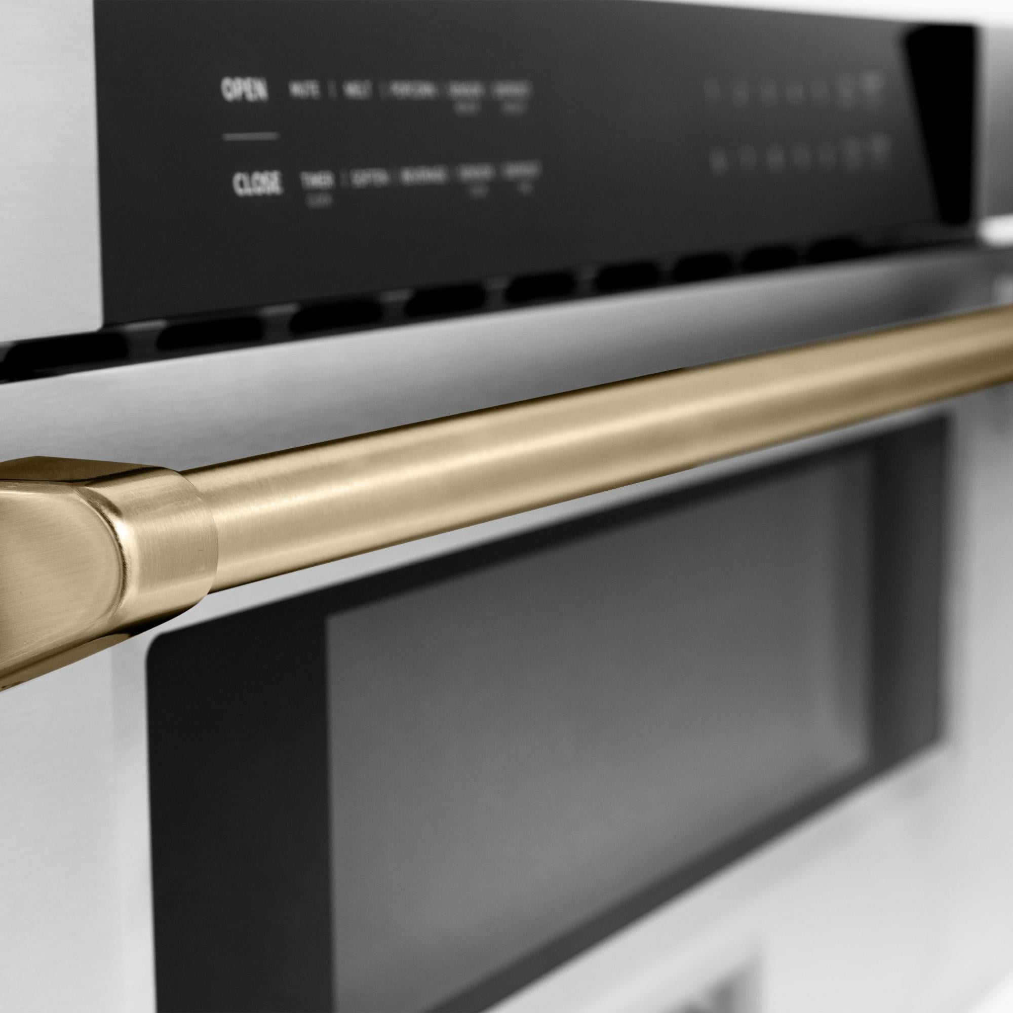 ZLINE Autograph Edition 30" 1.2 cu. ft. Built-in Microwave Drawer in Black Stainless Steel and Champagne Bronze Accents