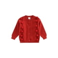 thumbnail image 1 of Franhais Toddler Baby Girls Pom Sweaters, Long Sleeve Round Neck Button Down Knit Cardigan, 1 of 8