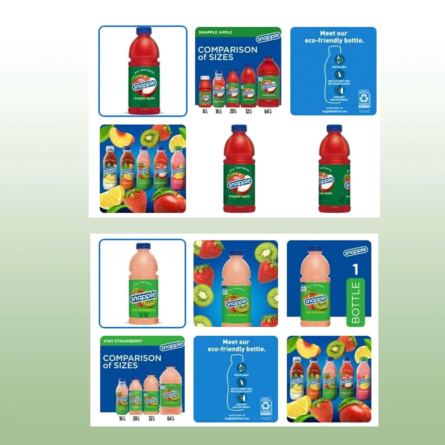 Snapple Variety Pack All Natural Fruit Juice Drink, 32 fl oz Plastic Bottles, Made with Real Fruit Flavor, 6-Pack
