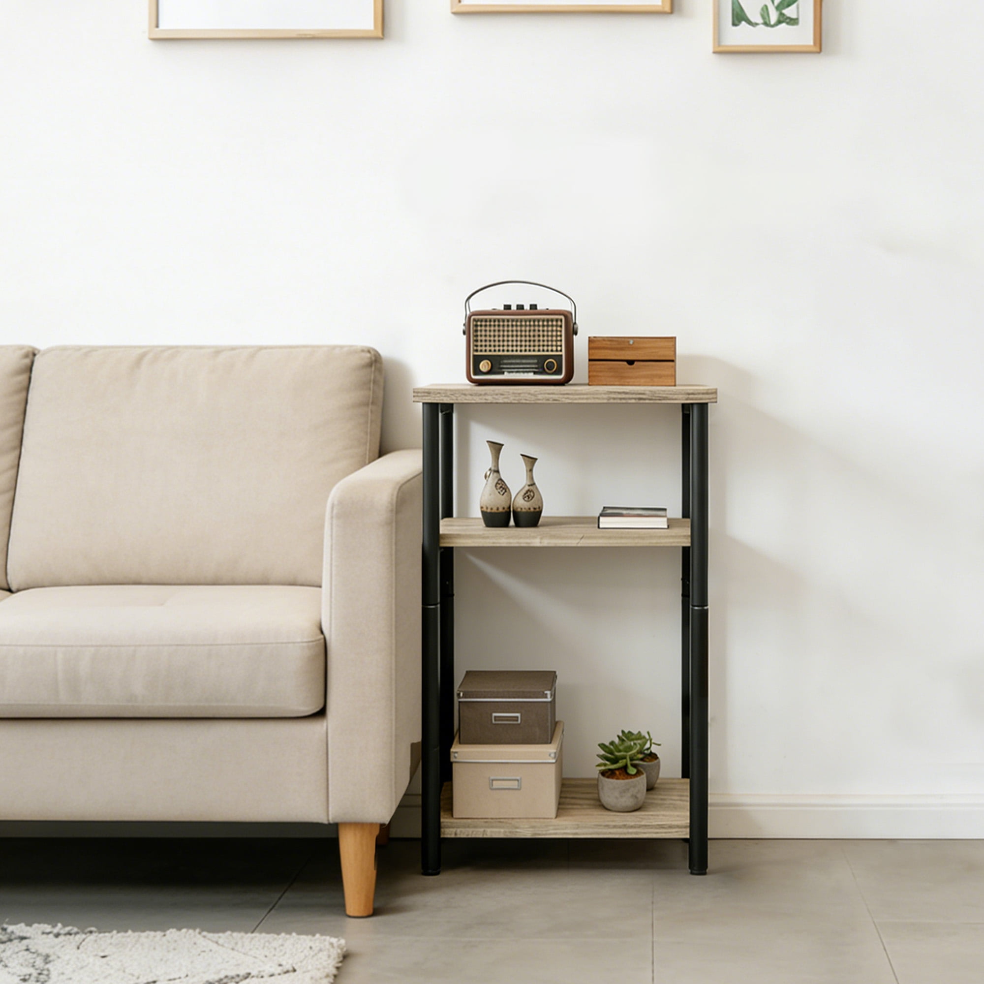 CONCETTA End Table with 3 Shelves, Narrow Nightstand for Small Spaces, Easy Assembly, Ideal for Living Room and Bedroom, Gray