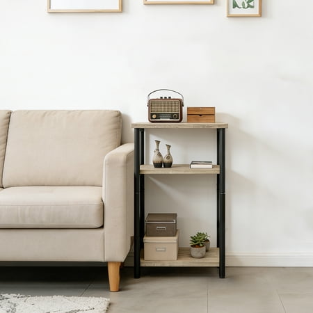 CONCETTA END TABLE WITH 3 SHELVES, NARROW NIGHTSTAND FOR SMALL SPACES, EASY ASSEMBLY, IDEAL FOR LIVING ROOM AND BEDROOM, GRAY