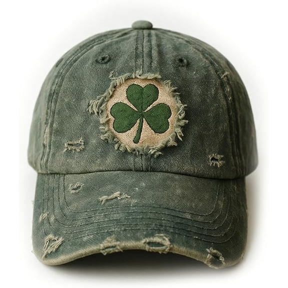 Vintage Shamrock Baseball Cap, Distressed Embroidered Clover Hat, Lucky Irish Casual Cap for St. Patrick’s Day Everyday Wear(Q)