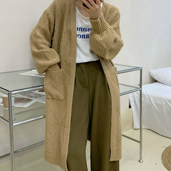 Babysbule Plus Size Womens Sweaters New Arrivals Europe America Lazy Style Leisure Medium Long Dough Twists Design Thick Knitting Cardigan Sweater Women Women's Fashion