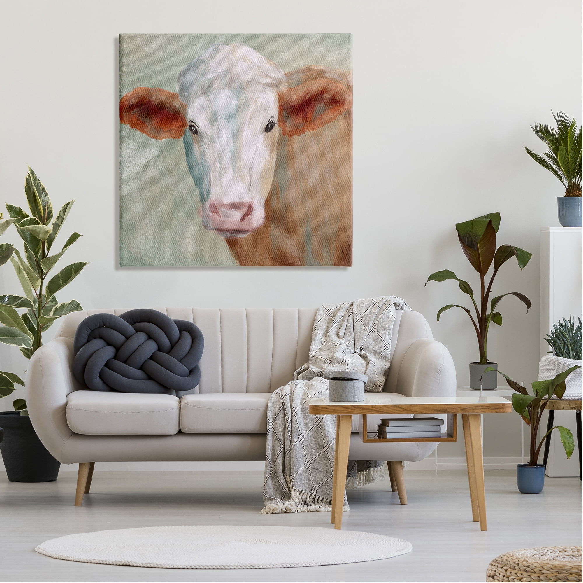 Stupell Industries Cute Brown White Farm Cow Watching Closeup Painting Gallery-Wrapped Canvas Print Wall Art, 36x36, by Marcus Prime