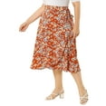 thumbnail image 4 of Agnes Orinda Women's Plus Size Boho Floral Wrap Skirts a Line Midi Chic Ruffled Hem High Waisted Skirt 1X Orange Red, 4 of 8