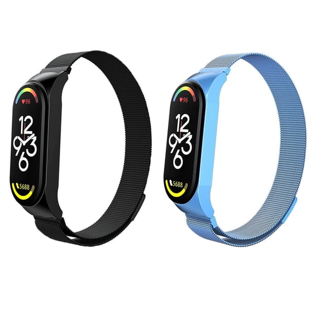 Juego de 2 correas magnéticas metálicas para Mi Band 7, 6, 5, 4 y 3, correas de reloj inteligentes ajustables de acero inoxidable para mujer, hombre, deporte y trabajo