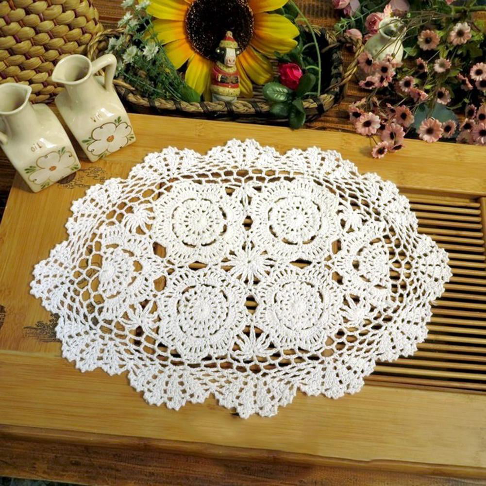 Set of 4 Oval Placemat Vintage Hand Crochet Cotton Lace Table Mats Doilies Decor 