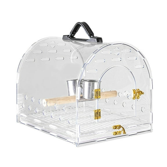 Aurgiarme Clear Acrylic Bird Cage for Travel Outdoor Bird Carriers Cage with Feeding Cup Safe Bird Parrot Transport Carrying Box