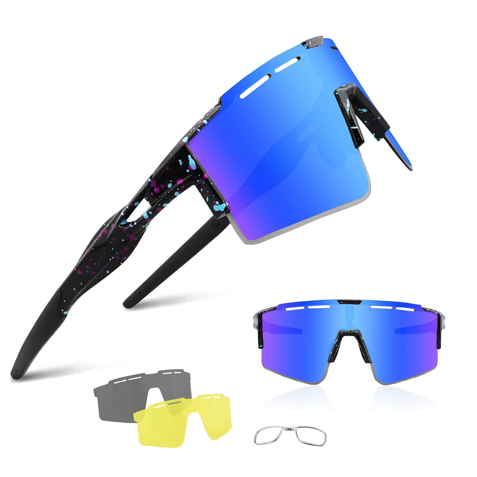 Ukoly Cycling Sunglasses Sports Sunglasses for Women Men with 3 Interchangeable Lenses Baseball Running Glasses