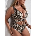 thumbnail image 3 of Women'S Plus Leopard Cut Out One Piece Swimsuit Tie Front Wireless Padded Bathing Suit, 3 of 4