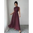 thumbnail image 5 of Maroon Womens Sleeveless High Neck Chiffon A-Line Maxi Dress With Criss-Cross Waist Tie, 5 of 8