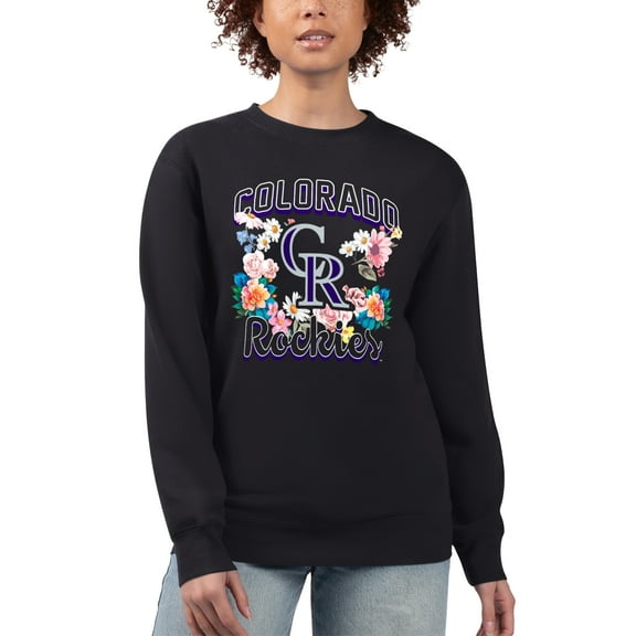 Women's G-III 4Her by Carl Banks Black Colorado Rockies Flowers Graphic Pullover Sweatshirt