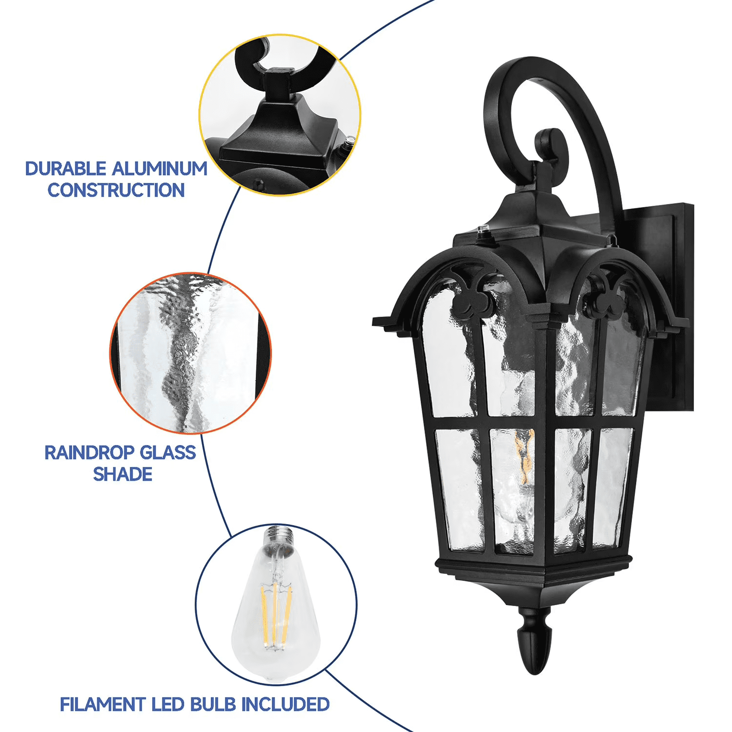 Cedar Hill Outdoor Wall Light Fixtures, 20inch Wall Lantern with Photocell (Bulb Included) 800Lumen for Patio Front Door Entryway Garage