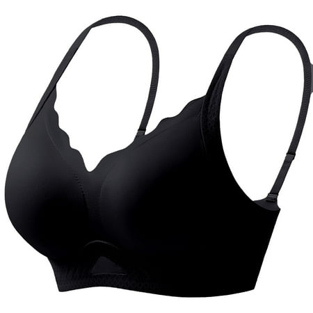 Gnurob Womens Seamless Bras No Underwire Brassiere Scalloped Push Up Bras Soft Wireless Bralettes Full Coverage Underwear Beauty Back Smoothing Bra Clearance Saving Black XX-Large