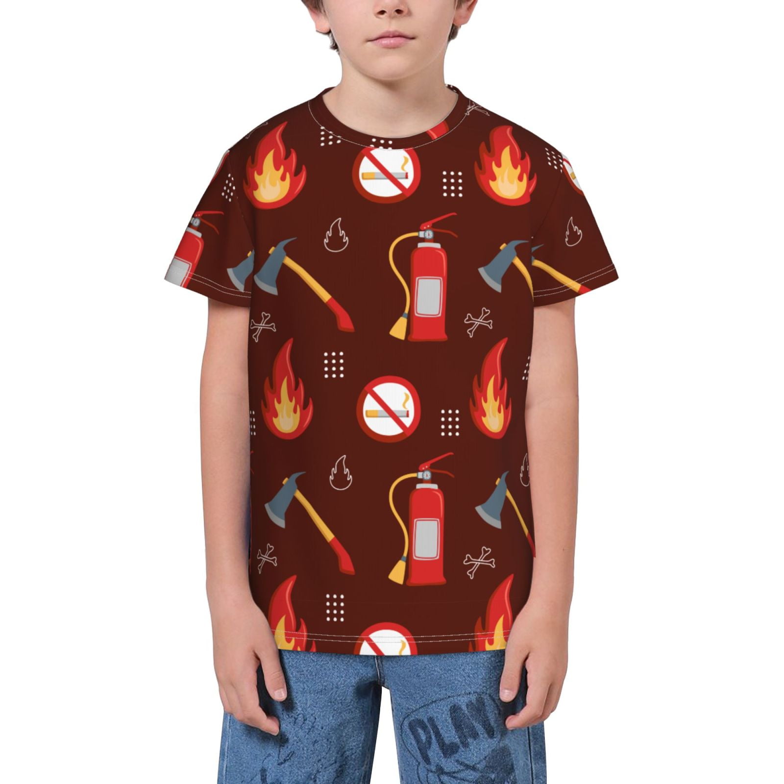 Fuzoiu Fire Extinguisher Print Youth Short Sleeve T-Shirt Youth Dry-Fit Active Athletic T-Shirt Short Sleeve Tops Tees for School Sports and Casual Wear