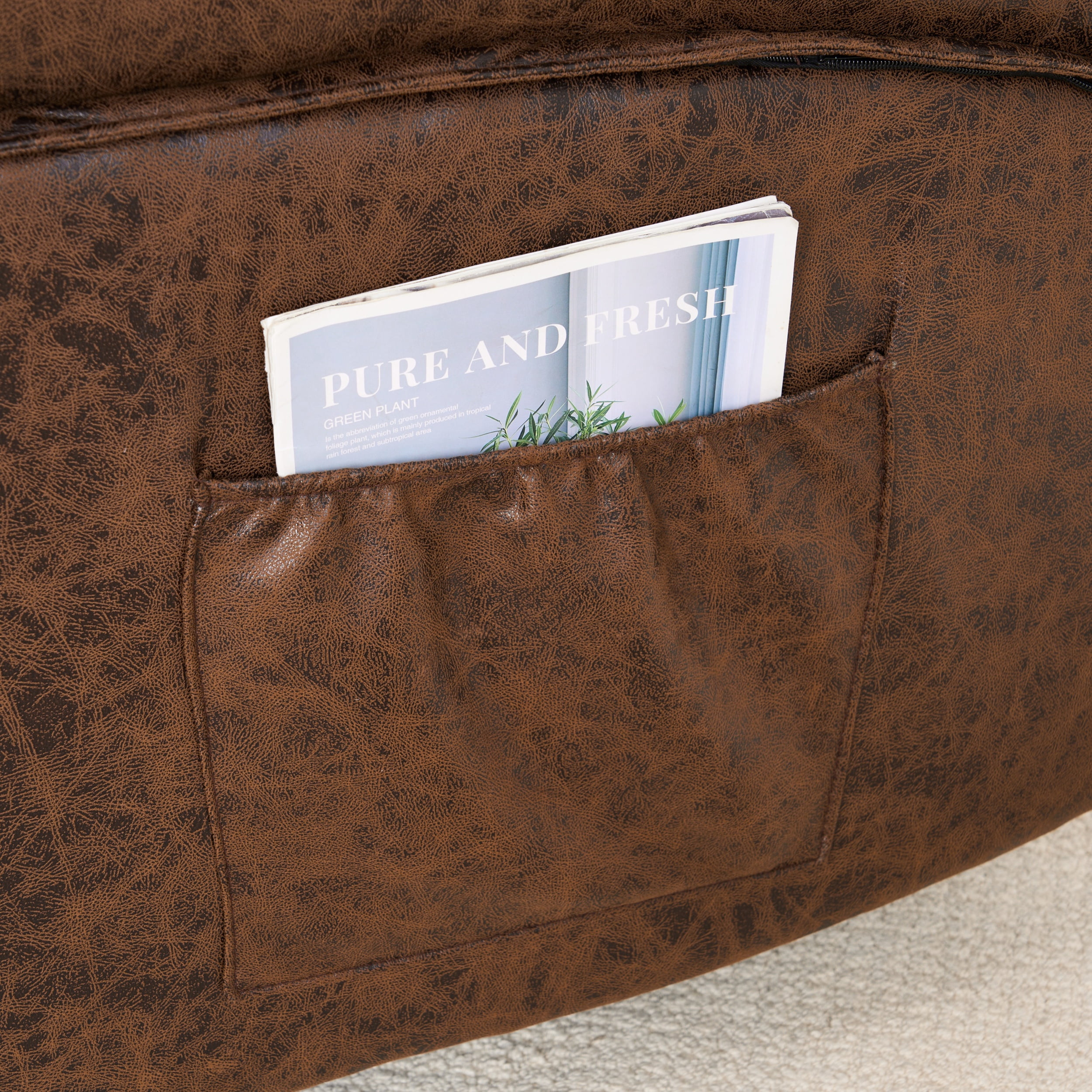 Aukfa Manual Recliner Chair for Living Room Bedroom, Overstuffed Recliners,Concealed Cup Holder,Brown