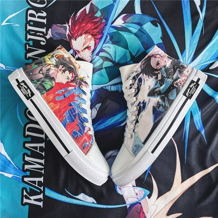 

Dropshipping Men Anime Shoes Demon Slayer Tanjirou Zenitsu Inosuke Kyoujurou Comic Cosplay Sneakers Women Casual Shoes High Top