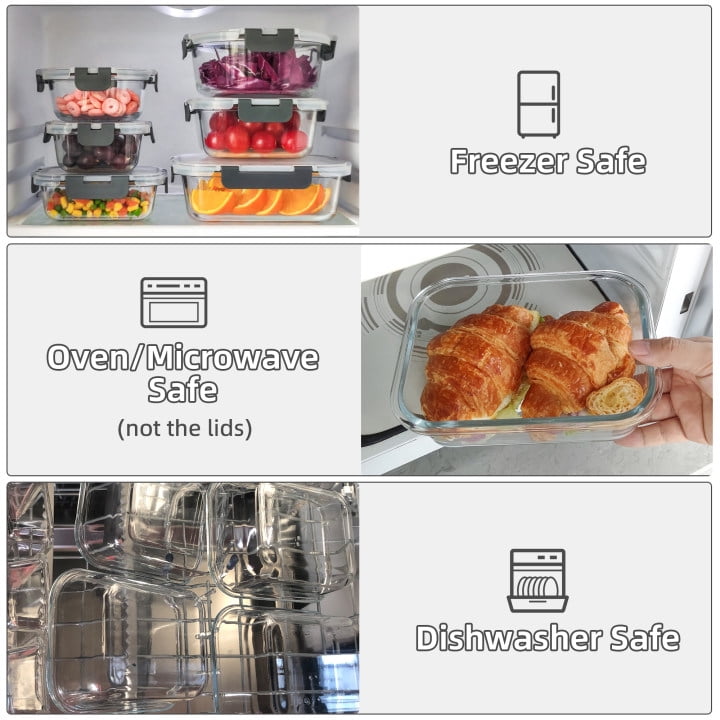 12 Pack Glass Food Storage Containers with Sanp Locking Lids, Airtight Meal Prep Containers for Kitchen, Leftovers, To-go, Gym, Office, Dishwasher/ Freezer/ Microwave Safe