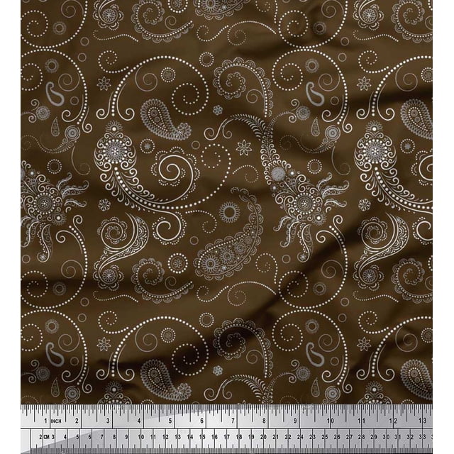Soimoi Modal Satin Tissu Imprimé Floral & Paisley 1 Yard 42 Inch Wide