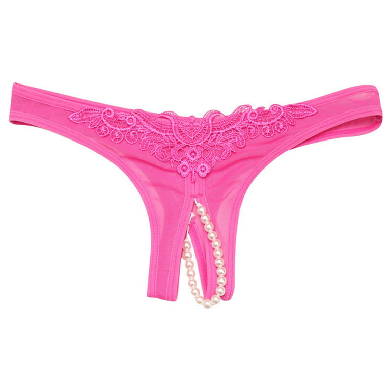 CBGELRT Underwear Women Transparent Women's Panties Cute Bow Pearl Briefs  Female Lace Underwear Thongs Lingerie Panty Hot Pink One Size 