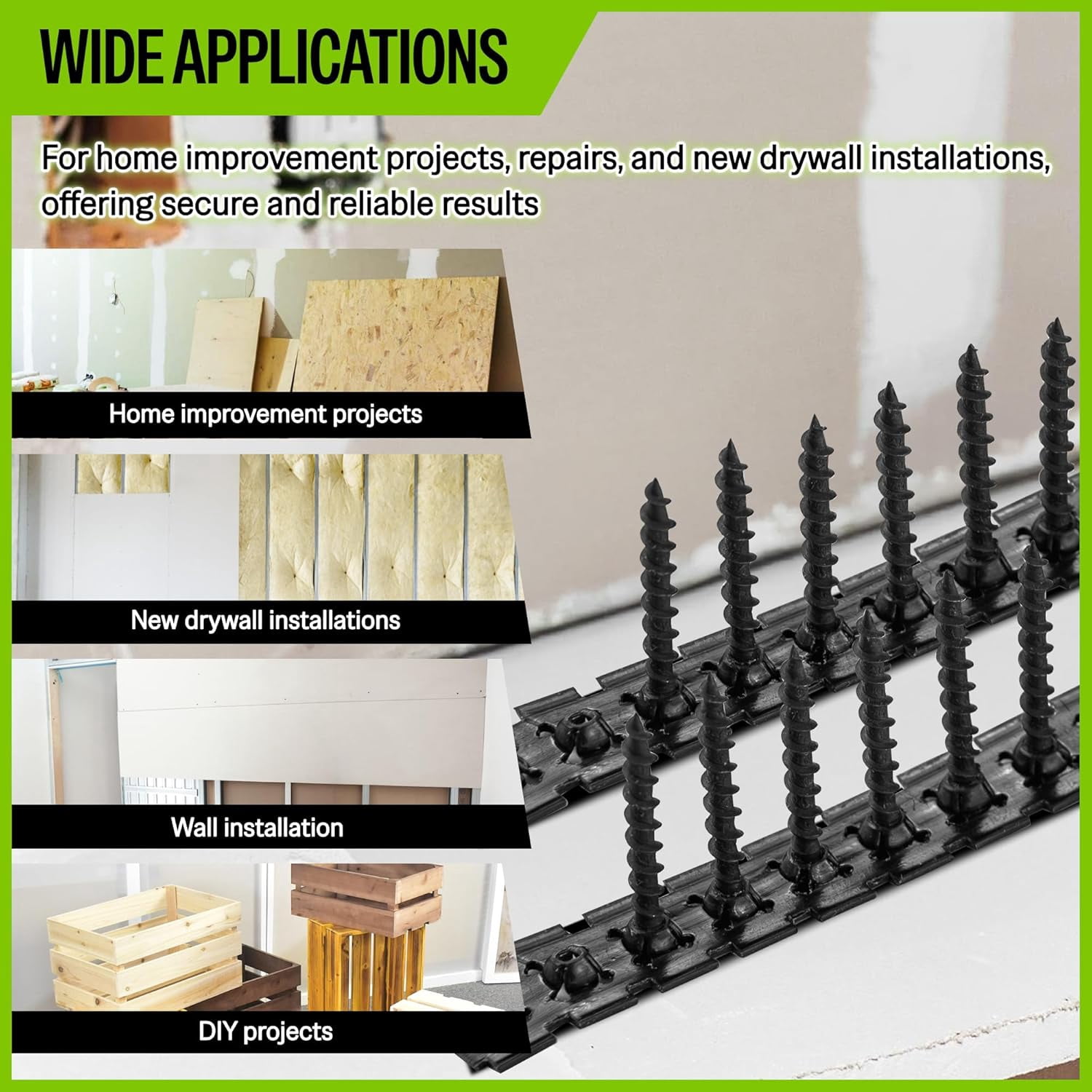 MEITE Collated Drywall Screws, 1-1/4 Inch Coarse Thread Wood Screws, 1,000 Count