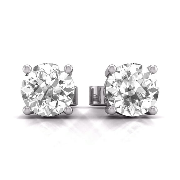 2 CTW Round Lab Grown Diamond Solitaire Stud Earrings with Basket Setting Pushbacks in 14K White Gold (E-F, VS1-VS2)